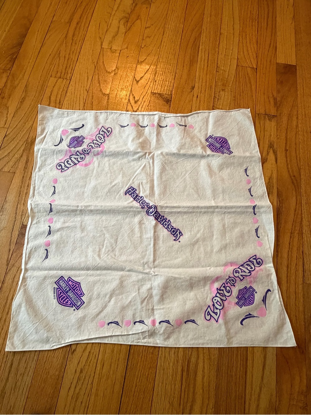Harley-Davidson White Bandana with Pink and Purple Graphics 100% cotton vintage